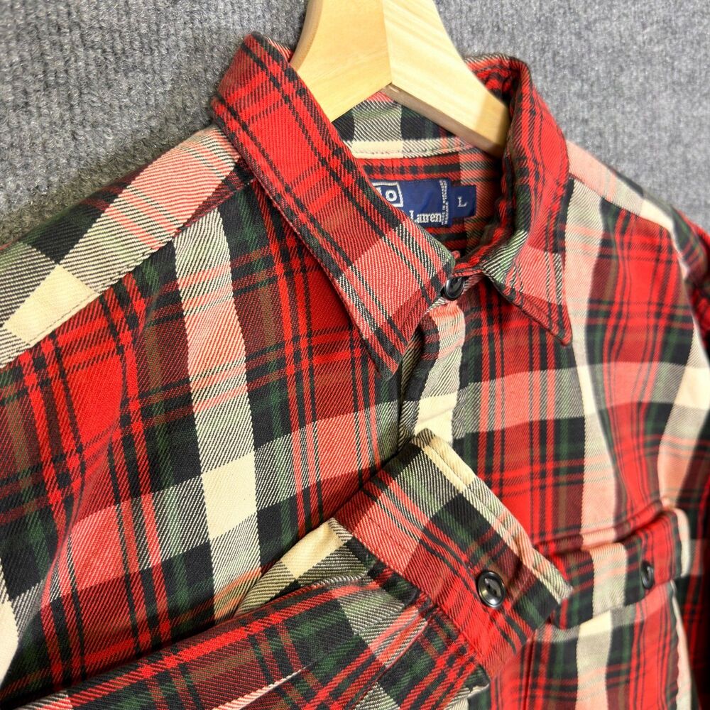 Polo Ralph Lauren Mens Whitfield Flannel Shirt Size L Red Plaid Button Up Chore